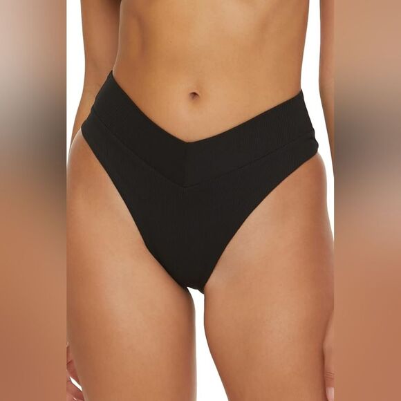 Becca Nwt Black Ribbed Bikini Bottom Sz S - Picture 1 of 5
